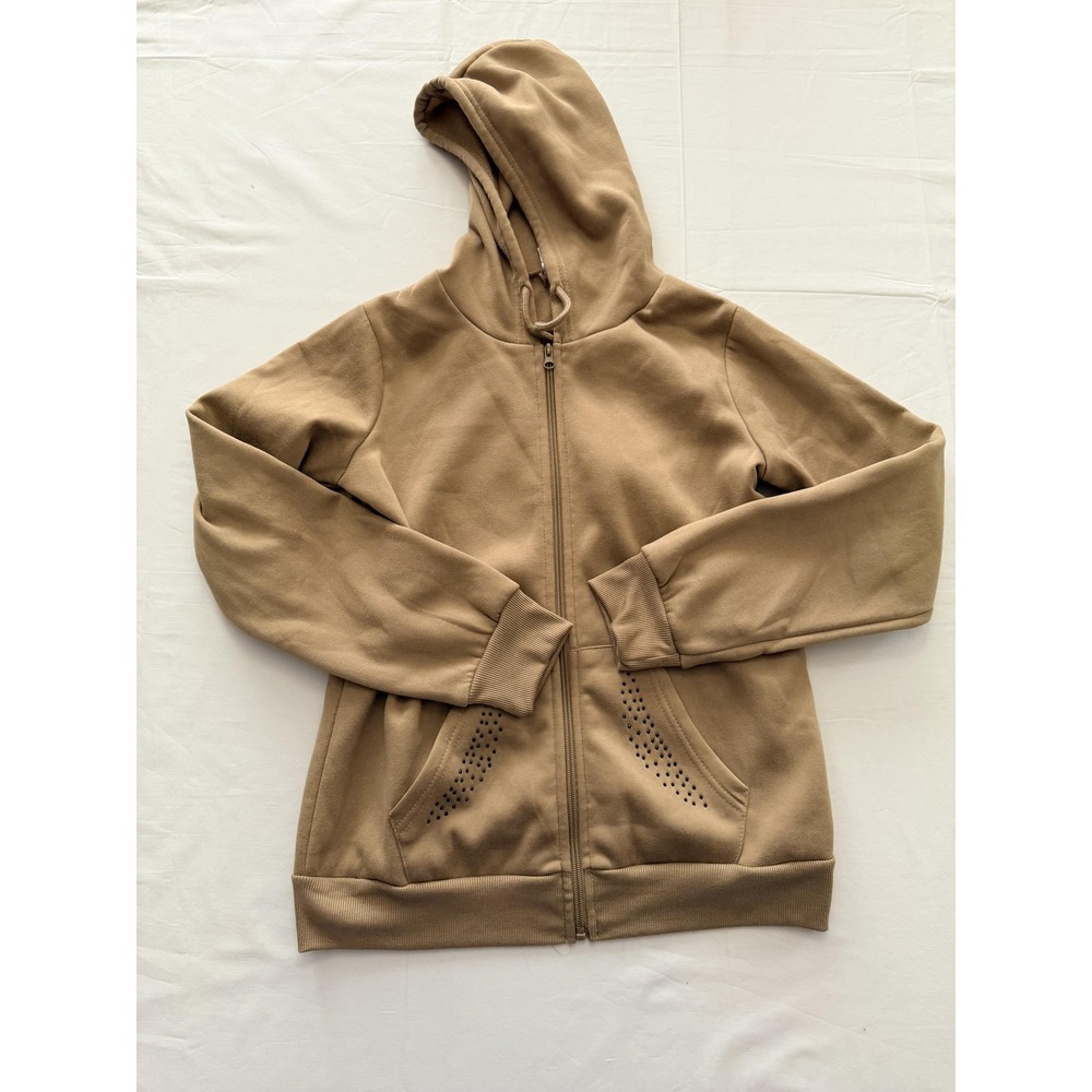 Lit 26 Hoodie Womens Medium Beige Full Zip Fleece Long Sleeve Casual Hooded